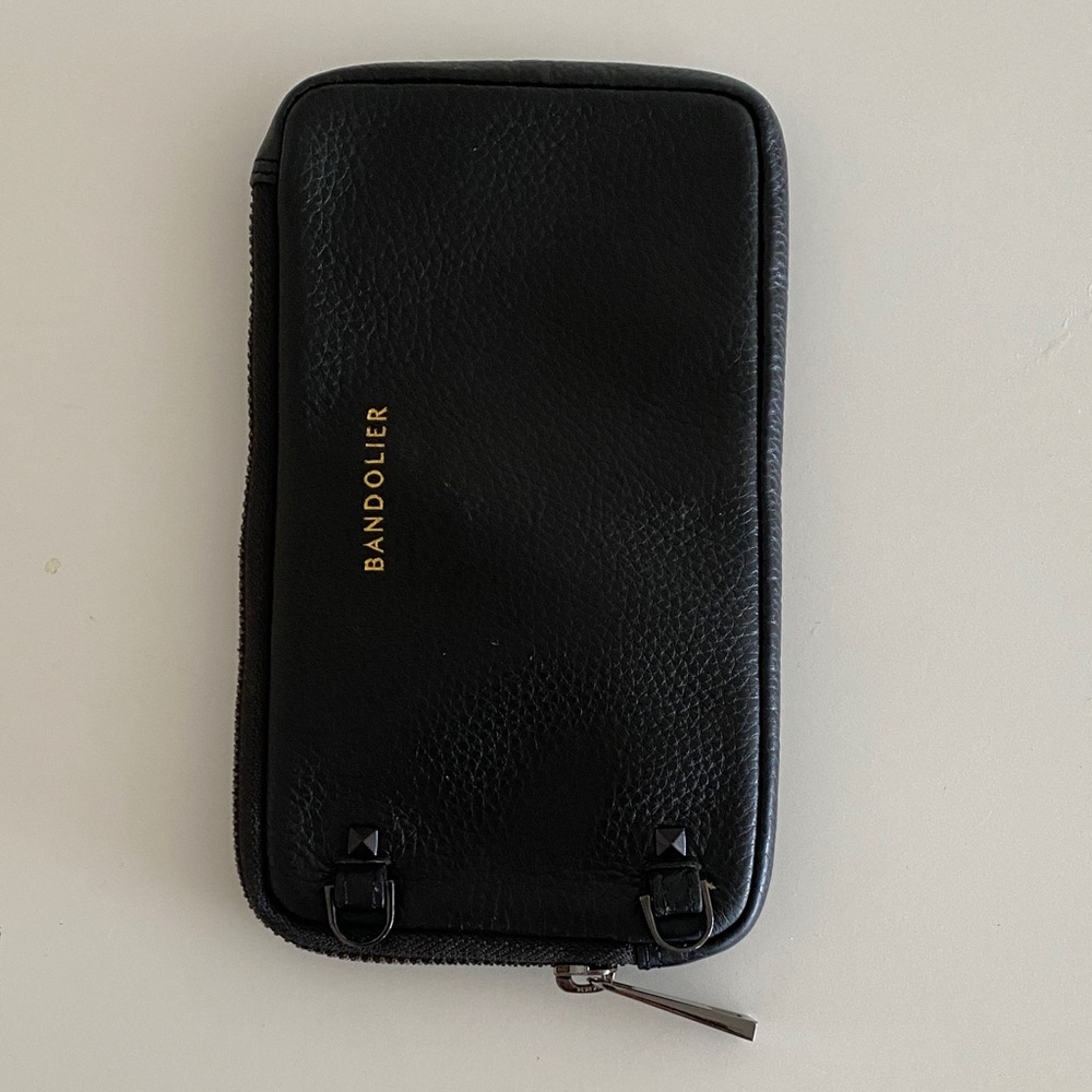 Bandolier Expanded Pouch Black Leather Zipper Wallet Black/Pewter